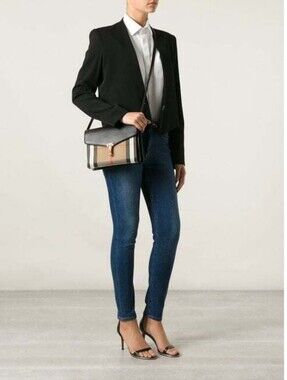 Classic Black & Tan Crossbody Shoulder Bag with Stripe Detail